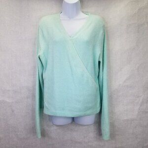 Lily Stanhope Ballet Sweater Women's L Green Cross Front Eyelash Knit Romantic